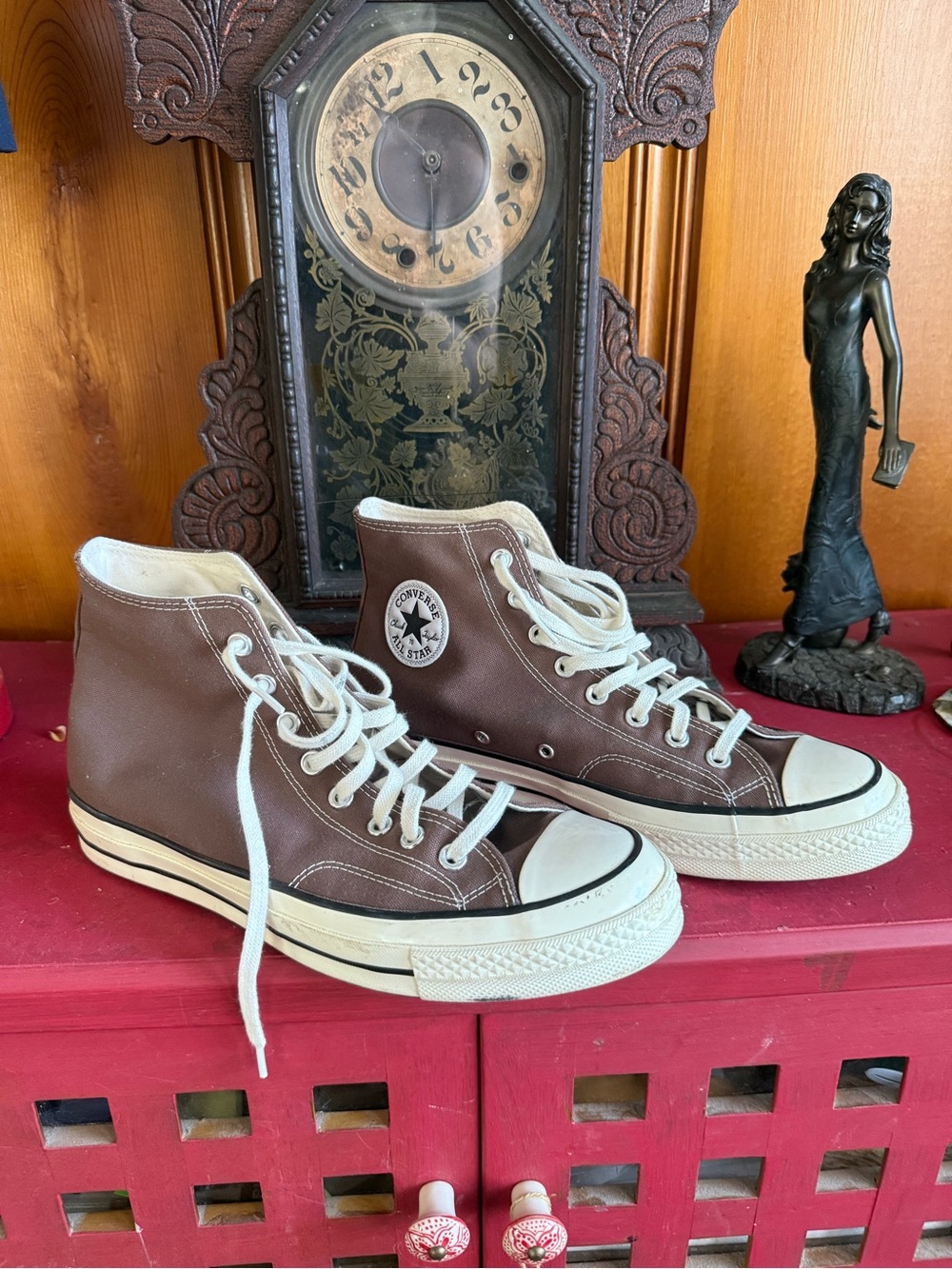 Converse High Top Sneakers in Brown with White Trim